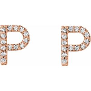 14K Rose Gold 1/10 CTW Natural Diamond Initial P Earrings