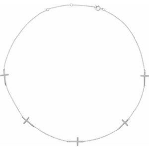 14K White Gold 5-Station Cross Adjustable 16-18†Necklace