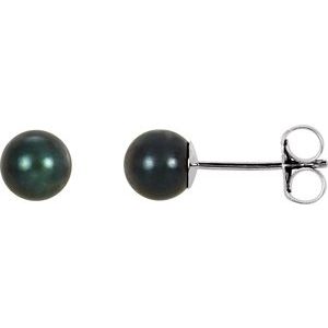 14K White 5 mm Cultured Black Akoya Pearl Earrings