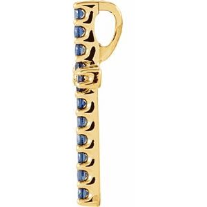 14K Yellow Gold Natural Blue Sapphire Petite Cross Pendant
