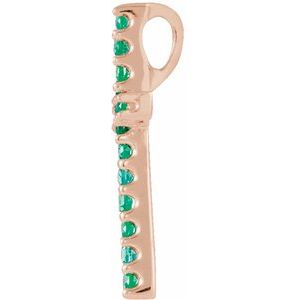 14K Rose Gold Natural Emerald Petite Cross Pendant