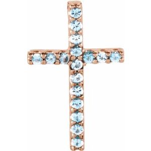 14K Rose Gold Natural Aquamarine Petite Cross Pendant
