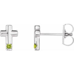 Platinum Natural Peridot Cross Earrings