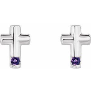 Platinum Natural Amethyst Cross Earrings