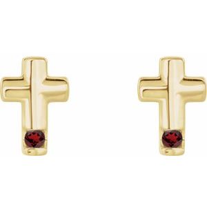 14K Yellow Gold Natural Mozambique Garnet Cross Earrings