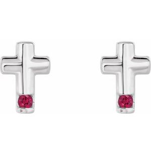Sterling Silver Natural Ruby Cross Earrings