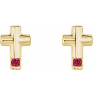 14K Yellow Gold Natural Ruby Cross Earrings