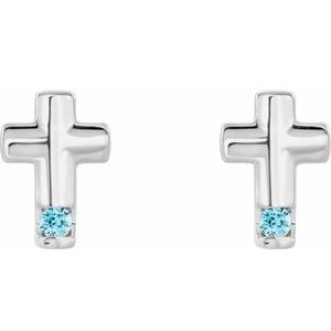 Sterling Silver Natural Blue Zircon Cross Earrings