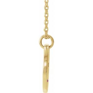 14K Yellow Gold Natural Ruby Pierced Cross Disc 16-18" Necklace