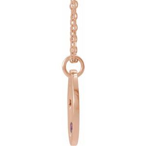 14K Rose Gold Natural Amethyst Pierced Cross Disc 16-18" Necklace