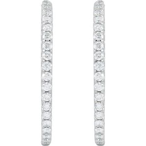 14K White Gold 5 1/8 CTW Natural Diamond Inside-Outside Hinged 42.8 mm Hoop Earrings