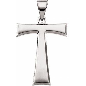 14K White Gold Tau Cross Pendant with Packaging