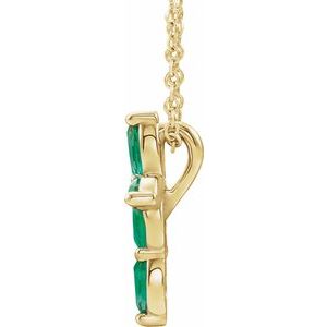 14K Yellow Gold Lab-Grown Emerald Cross 16-18" Necklace