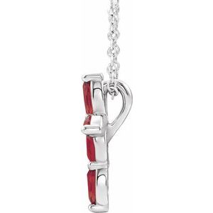 14K White Gold Lab-Grown Ruby Cross 16-18" Necklace