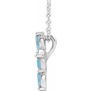 Sterling Silver Natural Aquamarine Cross 16-18" Necklace