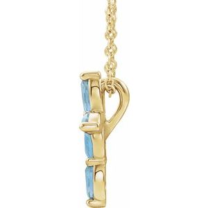 14K Yellow Gold Natural Aquamarine Cross 16-18" Necklace