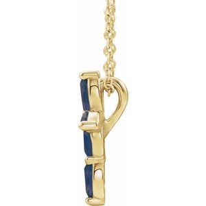 14K Yellow Gold Natural Blue Sapphire Cross 16-18" Necklace