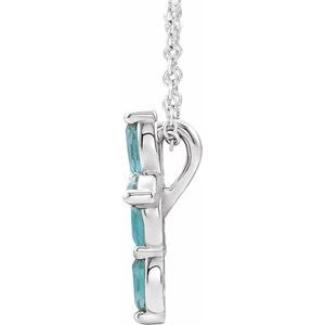 14K White Gold Natural Blue Zircon Cross 16-18" Necklace