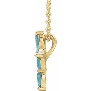 14K Yellow Gold Natural Blue Zircon Cross 16-18" Necklace
