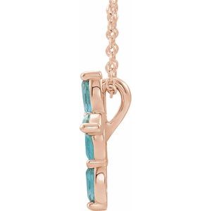 14K Rose Gold Natural Blue Zircon Cross 16-18" Necklace