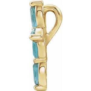 14K Yellow Gold Natural Blue Zircon Cross Pendant