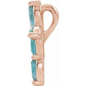 14K Rose Gold Natural Blue Zircon Cross Pendant