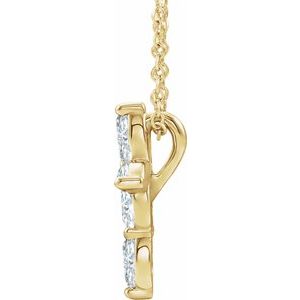 14K Yellow Gold Natural White Sapphire Cross 16-18" Necklace