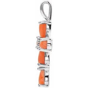 Sterling Silver Natural Pink Coral Cabochon Cross Pendant