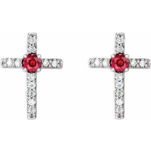 14K White Gold Lab-Grown Ruby & .05 CTW Natural Diamond Cross Earrings