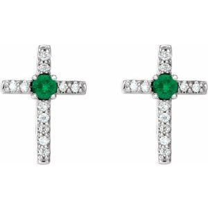 Sterling Silver Lab-Grown Emerald & .05 CTW Natural Diamond Cross Earrings