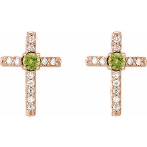 14K Rose Gold Natural Peridot & .05 CTW Natural Diamond Cross Earrings