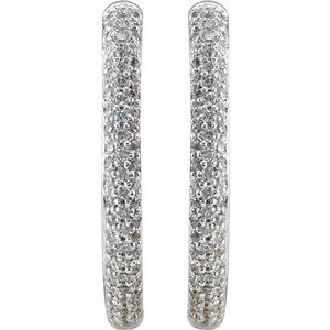 18K White Gold 1 CTW Natural Diamond Inside-Outside Hinged 24 mm Hoop Earrings