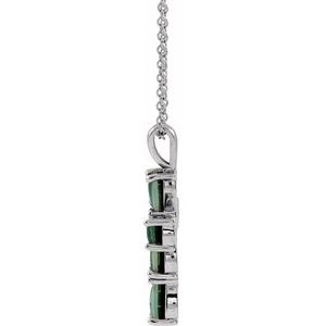 14K White Gold Lab-Grown Mosaic Opal Cabochon Cross 16-18" Necklace
