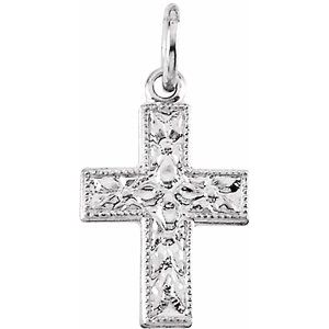 14K White Gold Floral Cross Pendant