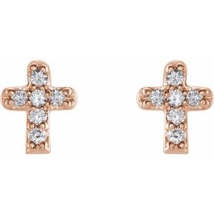 14K Rose Gold .06 CTW Natural Diamond Youth Cross Earrings