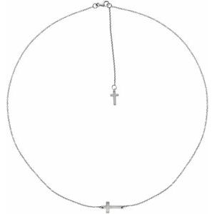 14K White Gold .01 CT Natural Diamond Sideways Cross Necklace