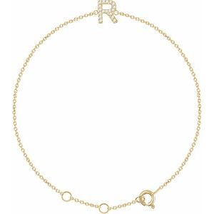 14K Yellow .06 CTW Natural Diamond Initial R 6-7" Bracelet