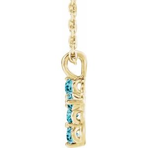 14K Yellow Gold Natural Blue Zircon Cross 16-18" Necklace