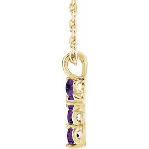 14K Yellow Gold Natural Amethyst Cross 16-18" Necklace
