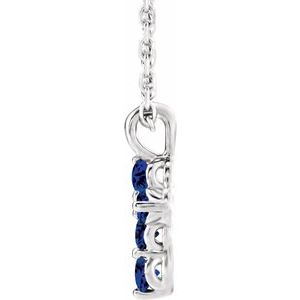 Sterling Silver Lab-Grown Blue Sapphire Cross 16-18" Necklace
