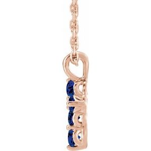 14K Rose Gold Natural Blue Sapphire Cross 16-18" Necklace