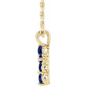 14K Yellow Gold Lab-Grown Blue Sapphire Cross 16-18" Necklace