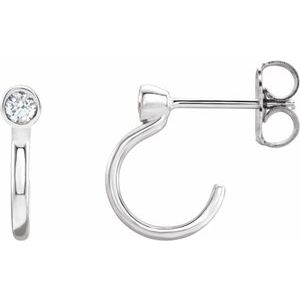 14K White Gold 2 mm Natural Amethyst Huggie J-Hoop Earring