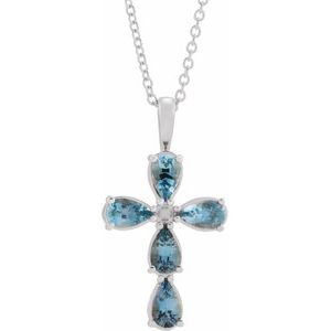 Sterling Silver Natural Blue Sapphire Cross 16-18" Necklace
