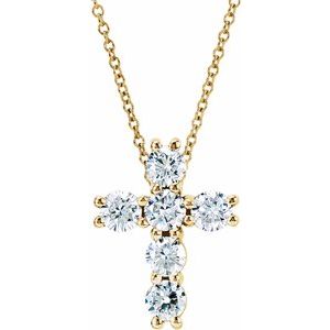 14K Yellow Gold 1 1/6 CTW Natural Diamond Cross 18" Necklace