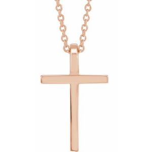 14K Rose Gold 17.4x11.1 mm Cross 18" Necklace