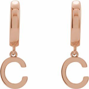 14K Rose Gold Initial C Hinged Huggie Earring