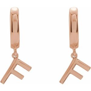 14K Rose Gold Initial F Hinged Huggie Earring