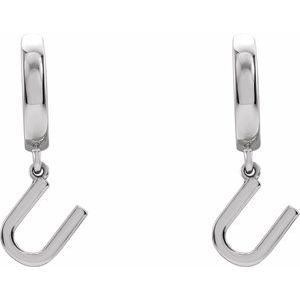 Sterling Silver Initial U Hinged Huggie Earring