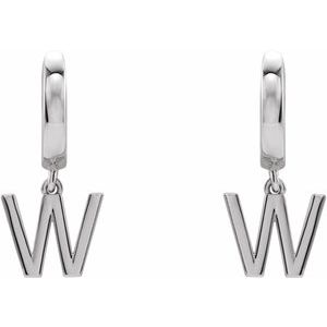 14K White Gold Initial W Hinged Huggie Earring